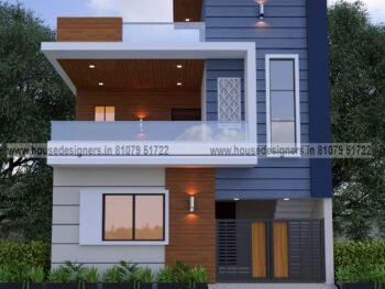 simple image of small home front design duplex with blue and creme color