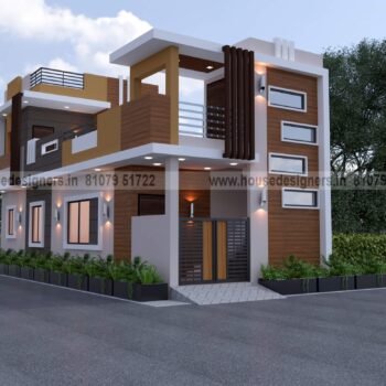 simple image of small home front elevation design with wooden tiles