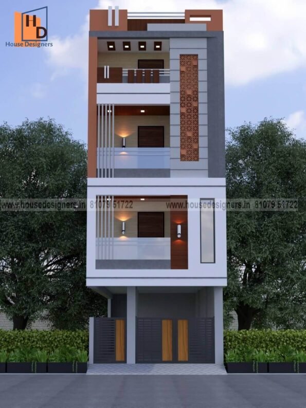 simple imge for small house design 4 floor with gray color and cnc design