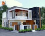 simple image small house front double floor design with stone clading, cnc