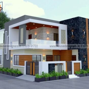 simple image small house front double floor design with stone clading, cnc