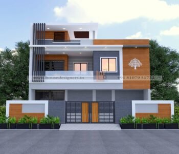 Commercial cum residential elevation design with grey color theme