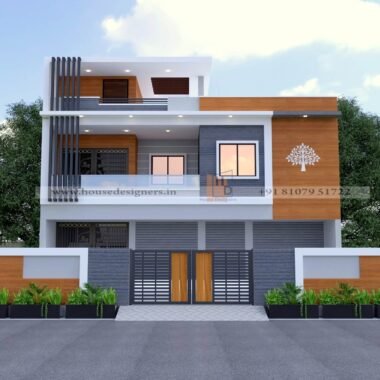 Commercial cum residential elevation design with grey color theme