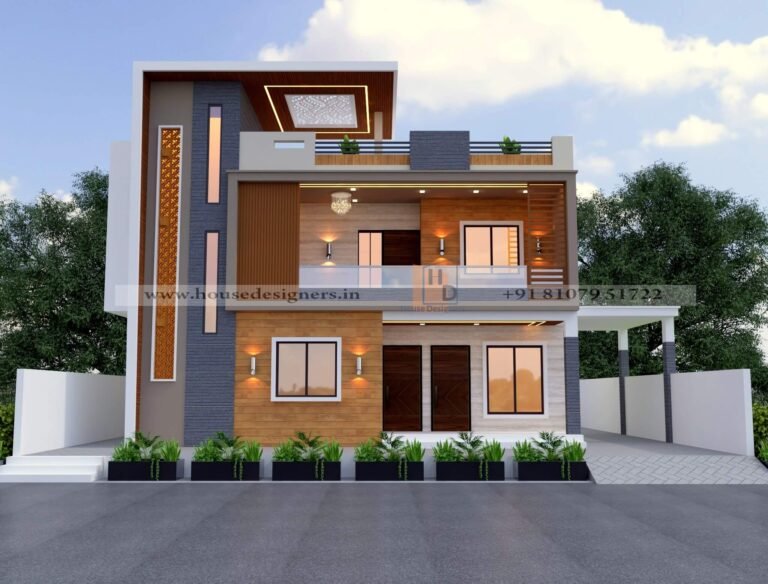 image of Duplex modern home design white, brown, grey color theme