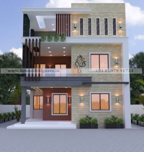 3D front exterior design with white and grey color theme house