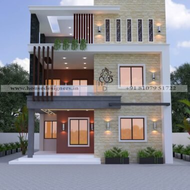 3D front exterior design with white and grey color theme house