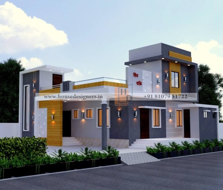 image of house design 3d single floor grey white color theme