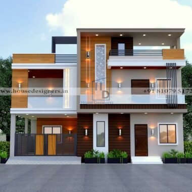 Double floor modern front section with wooden and cnc design