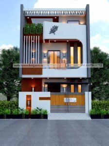 Modern 3d house elevation with designer balcony