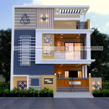 3D front elevation design with modern color theme