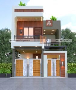 Duplex house front elevation design with premium 3d look