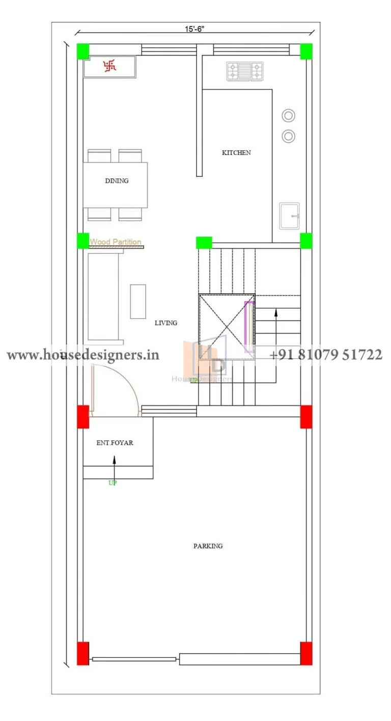15×41 Ft 1 Story House Plans