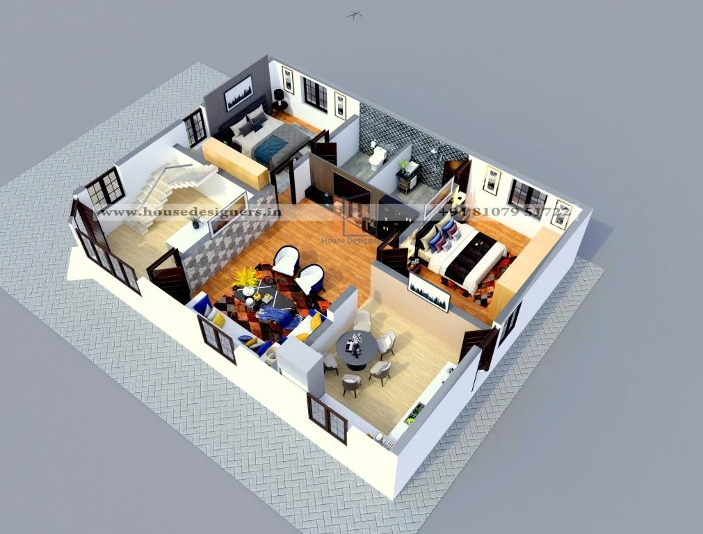 2 Bhk 3d Floor Plan