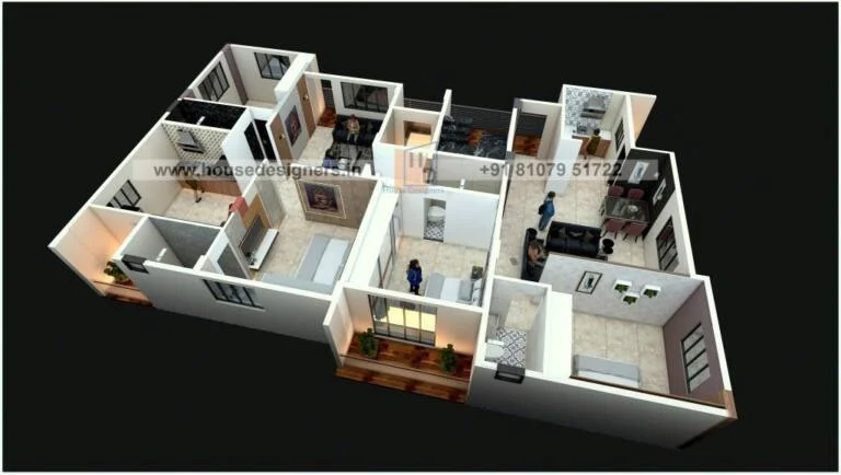 2 Bhk Flat 3d Floor Plan Design
