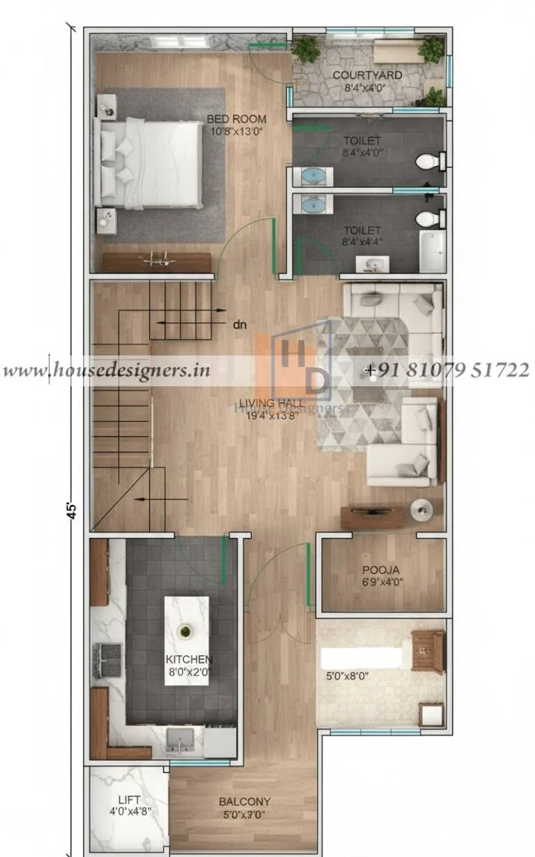20×45 Ft House Map Design