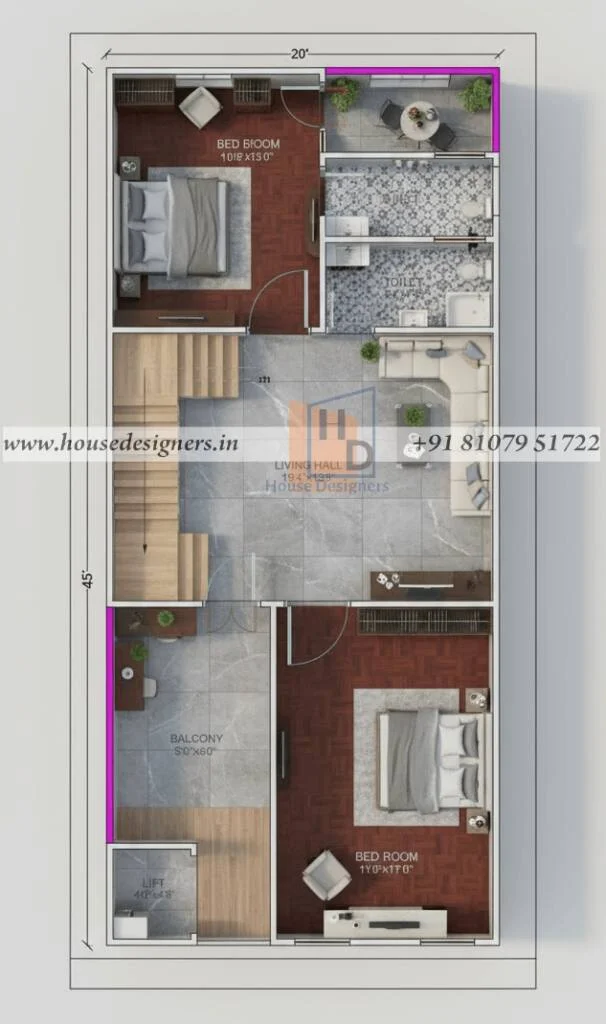 20×45 Ft House Plan Design