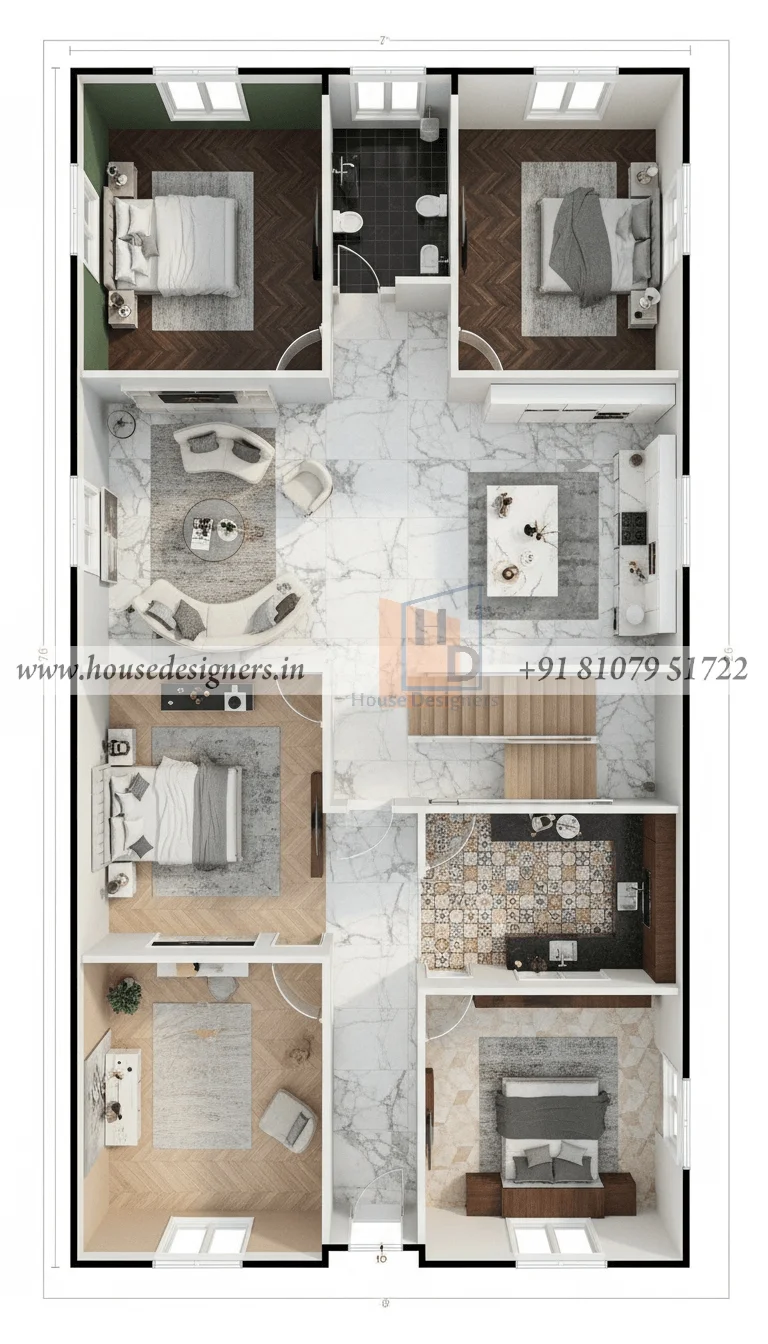 25×45 Ft Two Flat Floor Plan