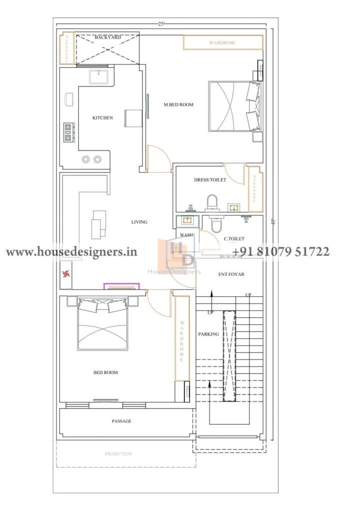 25×49 Ft 2bhk House Plan