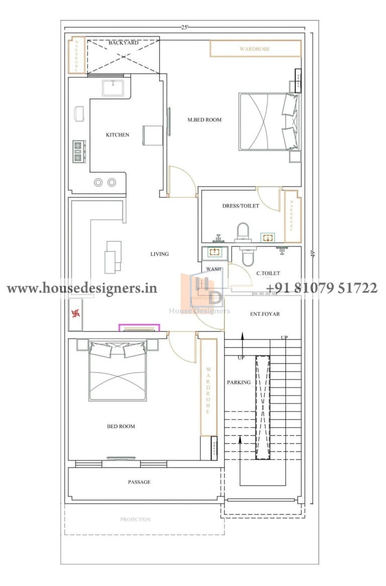 25×49 Ft 2bhk House Plan