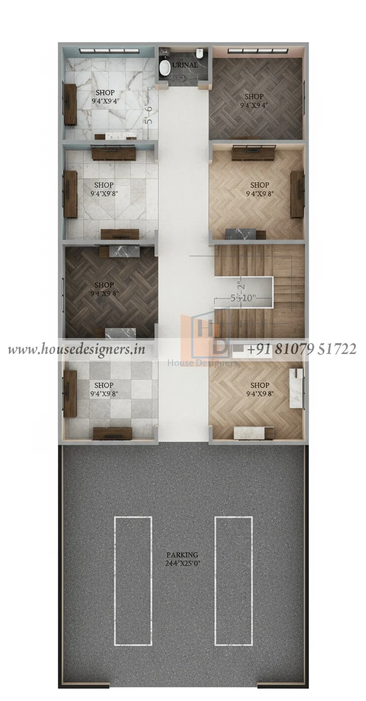 25×65 Ft Shop Floor Plan Design