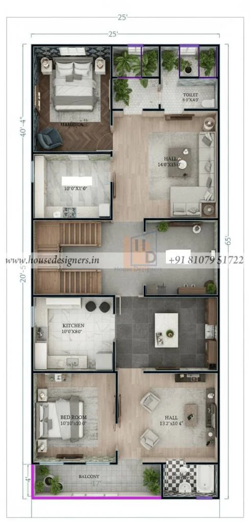 25×65 Ft Small Flat Floor Plan D