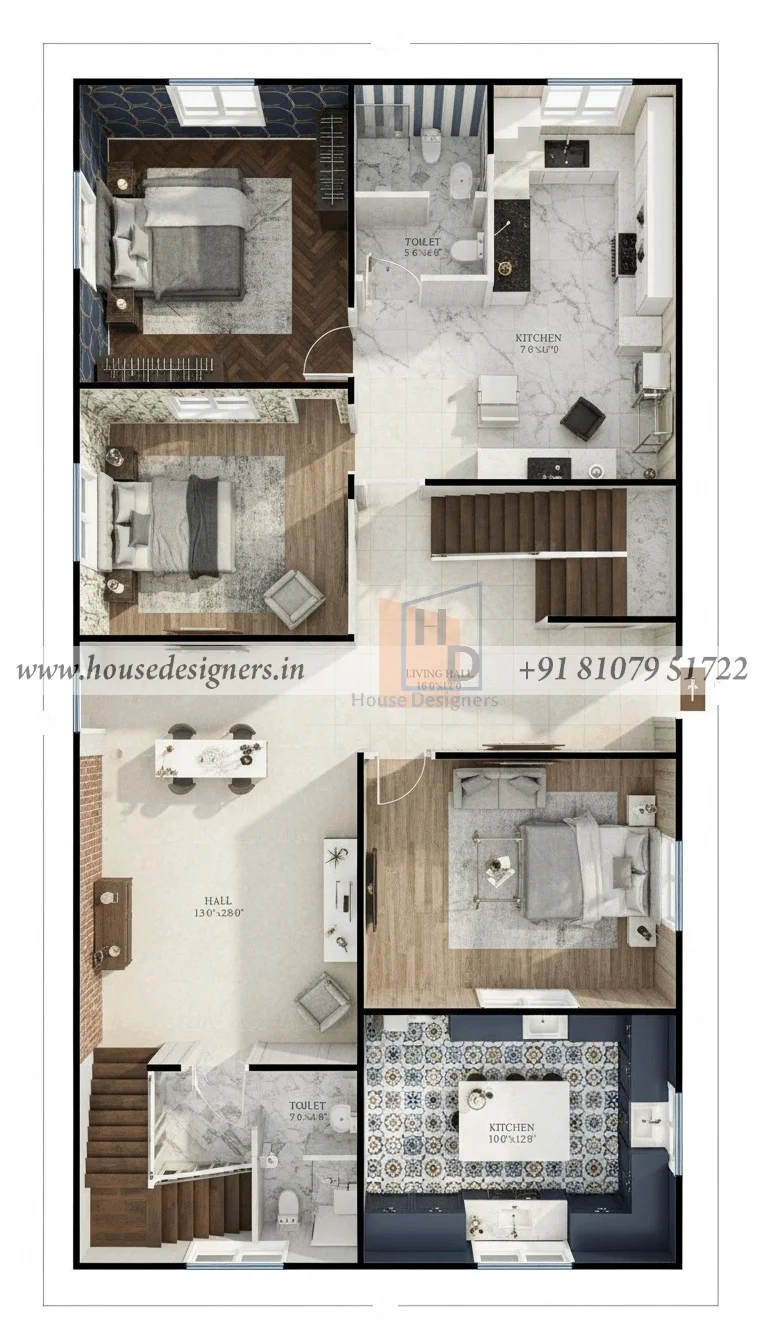 27×55 Ft Small Flat Plan Design