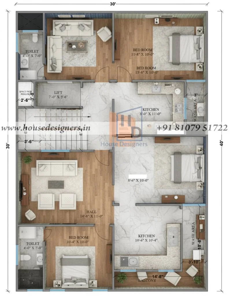 30×40 Ft Floor Plan Design