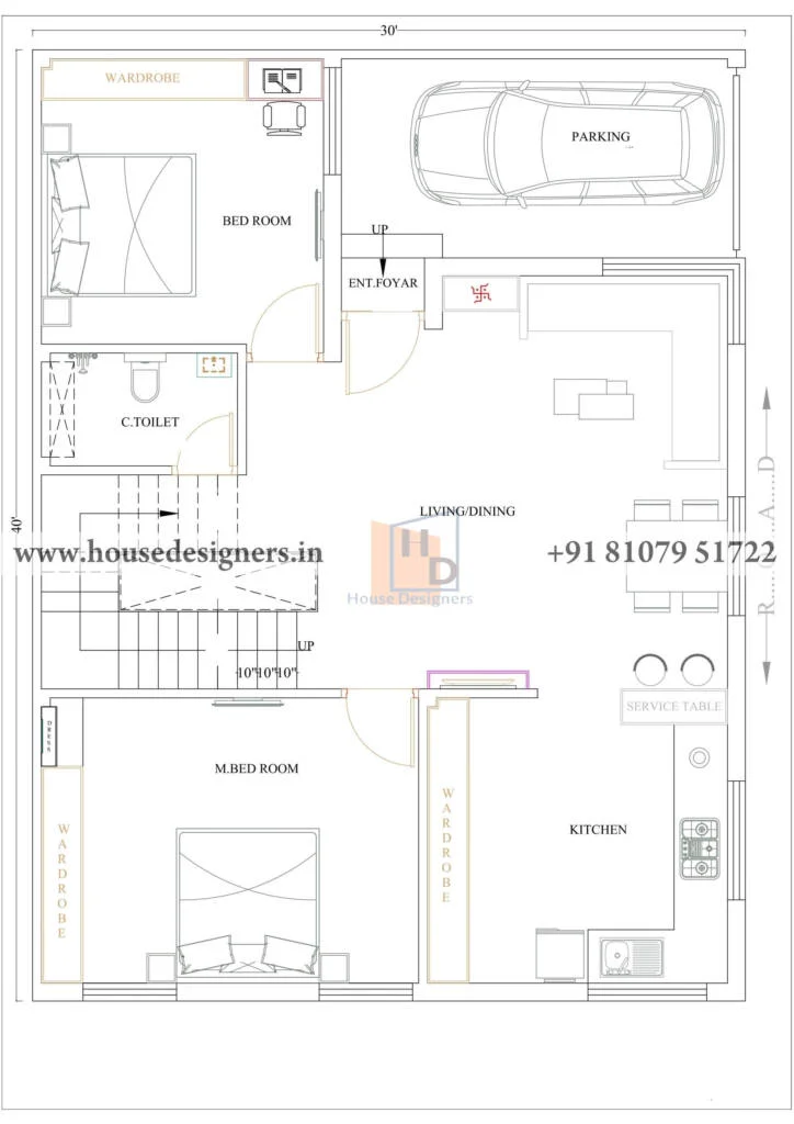 30×40 Ft Single Story House Plans