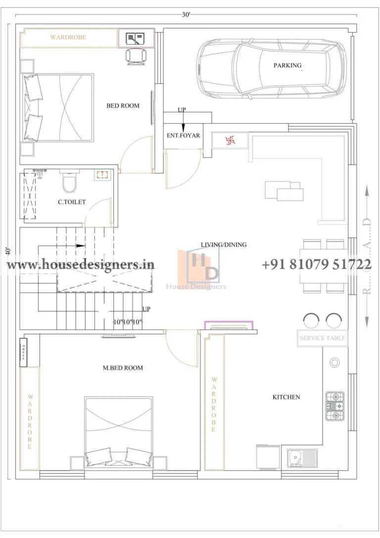 30×40 Ft Single Story House Plans