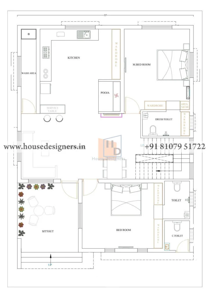 35×45 Ft 3bhk House Design