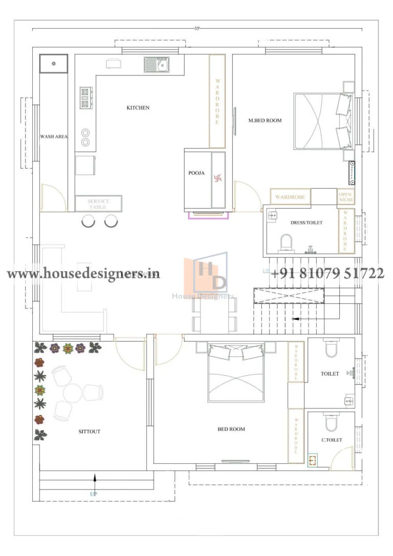35×45 Ft 3bhk House Design