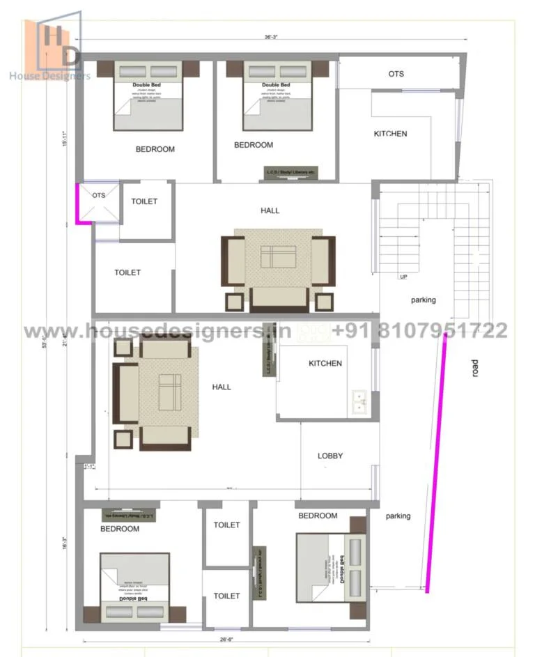 36×53 Ft House Plan Scaled