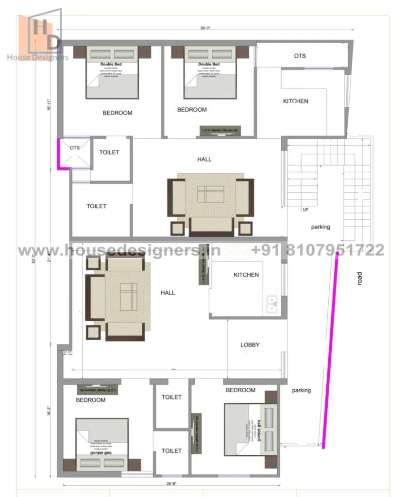 36×53 Ft House Plan Scaled