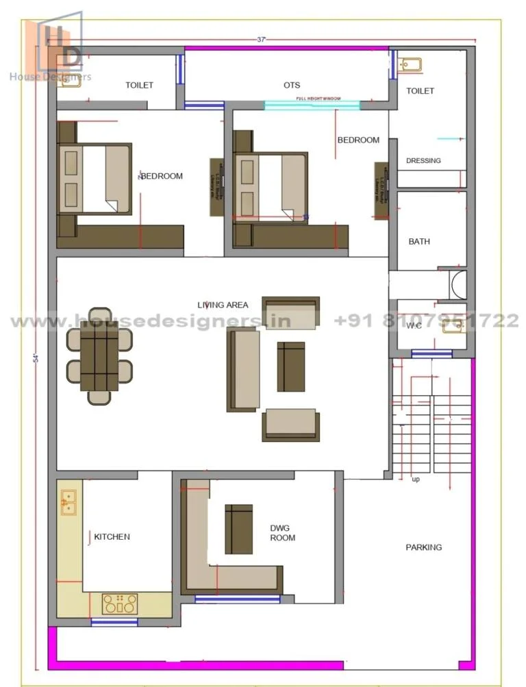 37×54 Ft House Plan