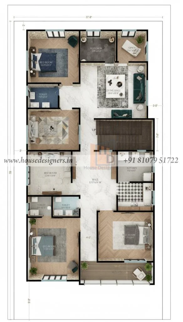 37×76 Ft Apartment Floor Plan