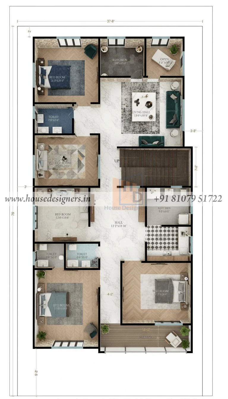37×76 Ft Apartment Floor Plan