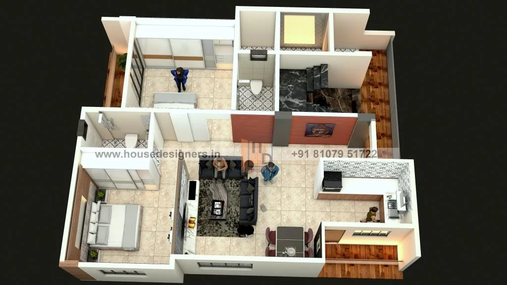 3d Floor Plan Design With 2 Room