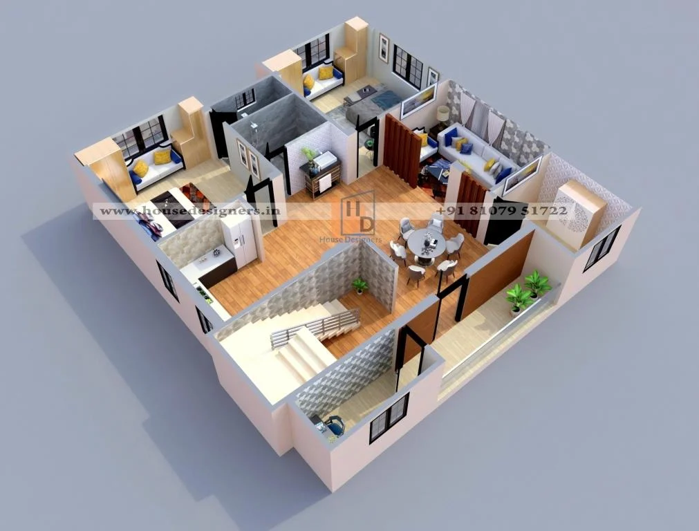 3d Floor Plan For 2bhk