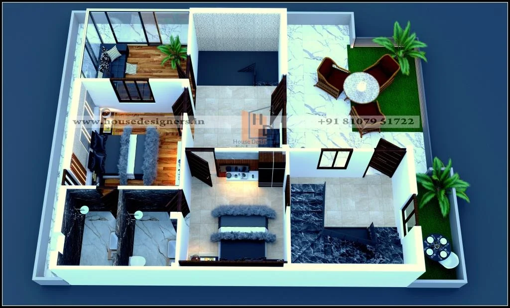 3d Floor Plan With 2 Bedroom