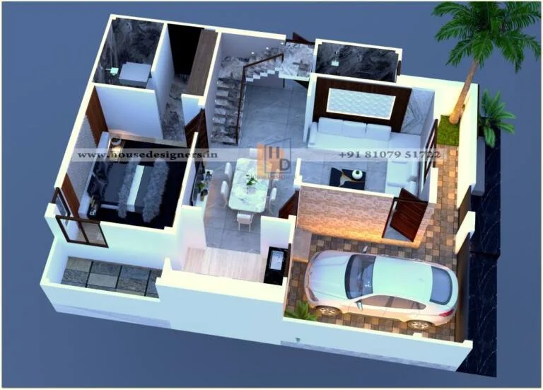 3d Floor Plan With Car Parking
