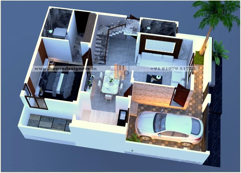 3d Floor Plan With Car Parking