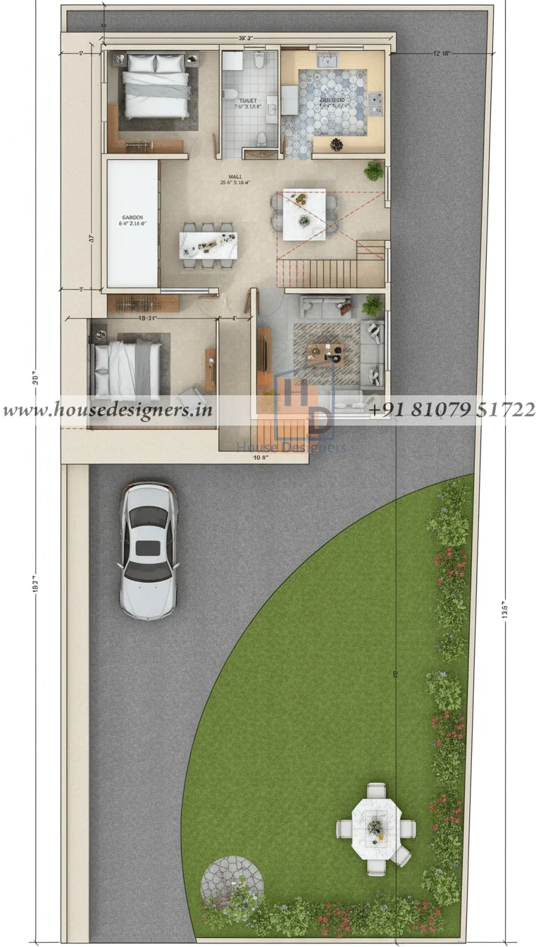 40×50 Ft 2bhk Floor Plan Design