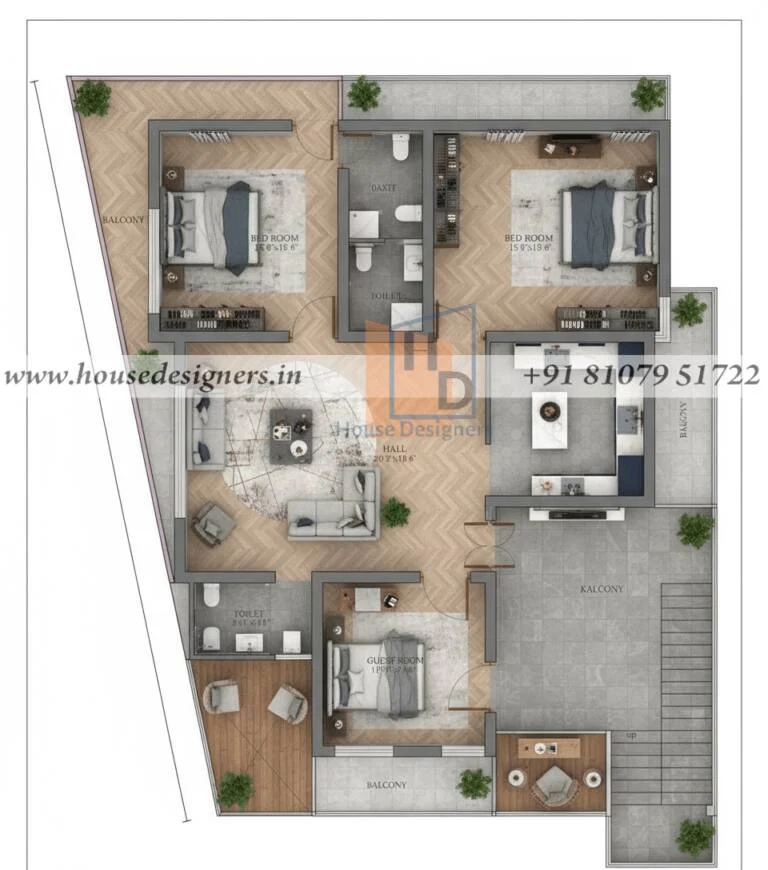 41×51 Ft 3bhk House Map Design