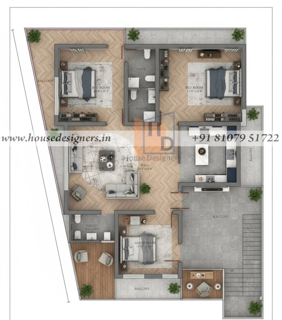 41×51 Ft 3bhk House Map Design
