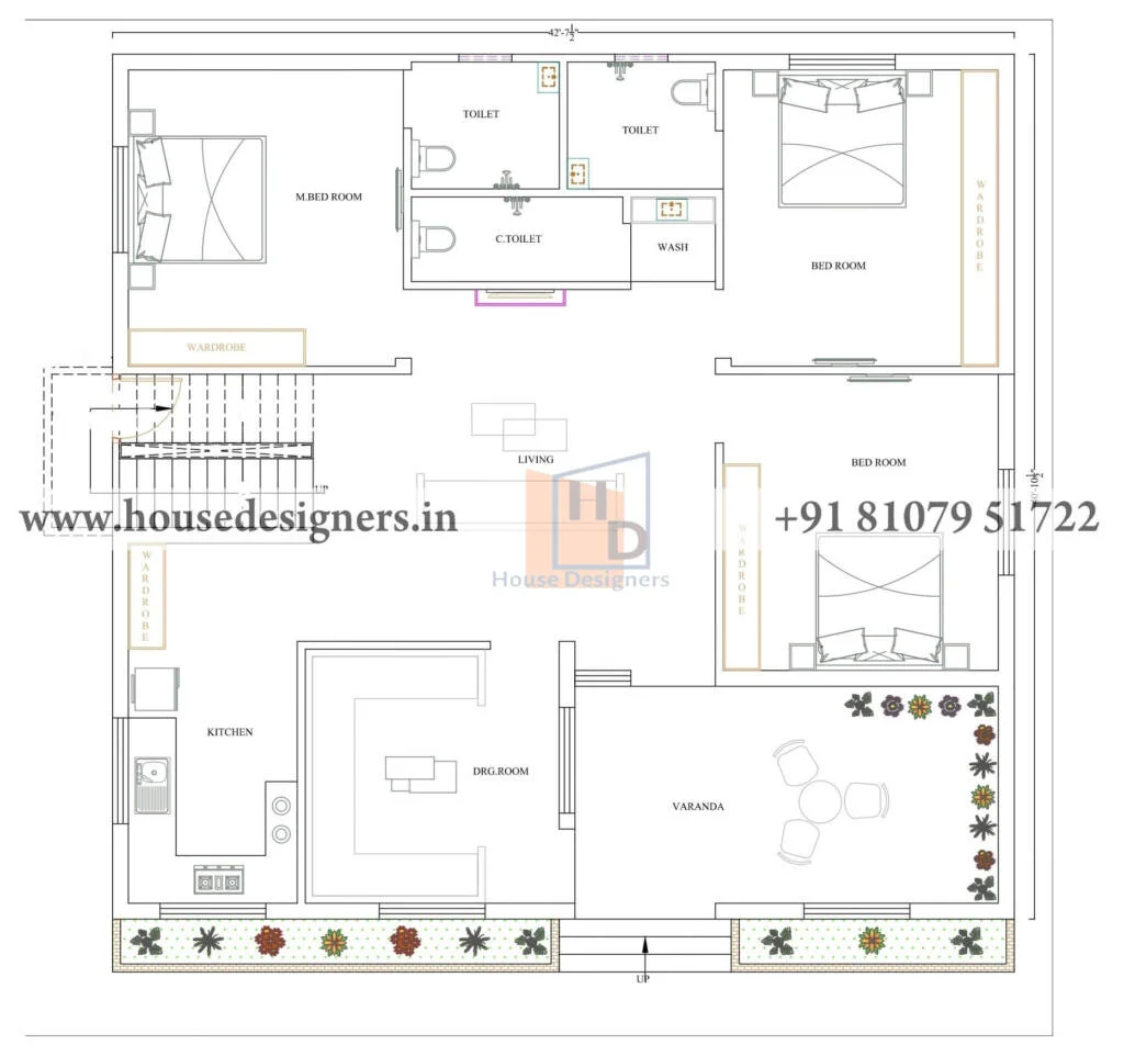 42×40 Ft Single Floor House Plans