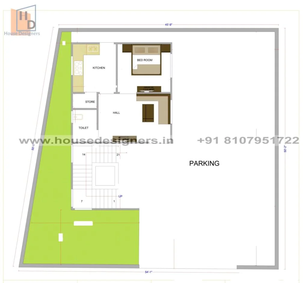 54×50 Ft Floor Plan Scaled