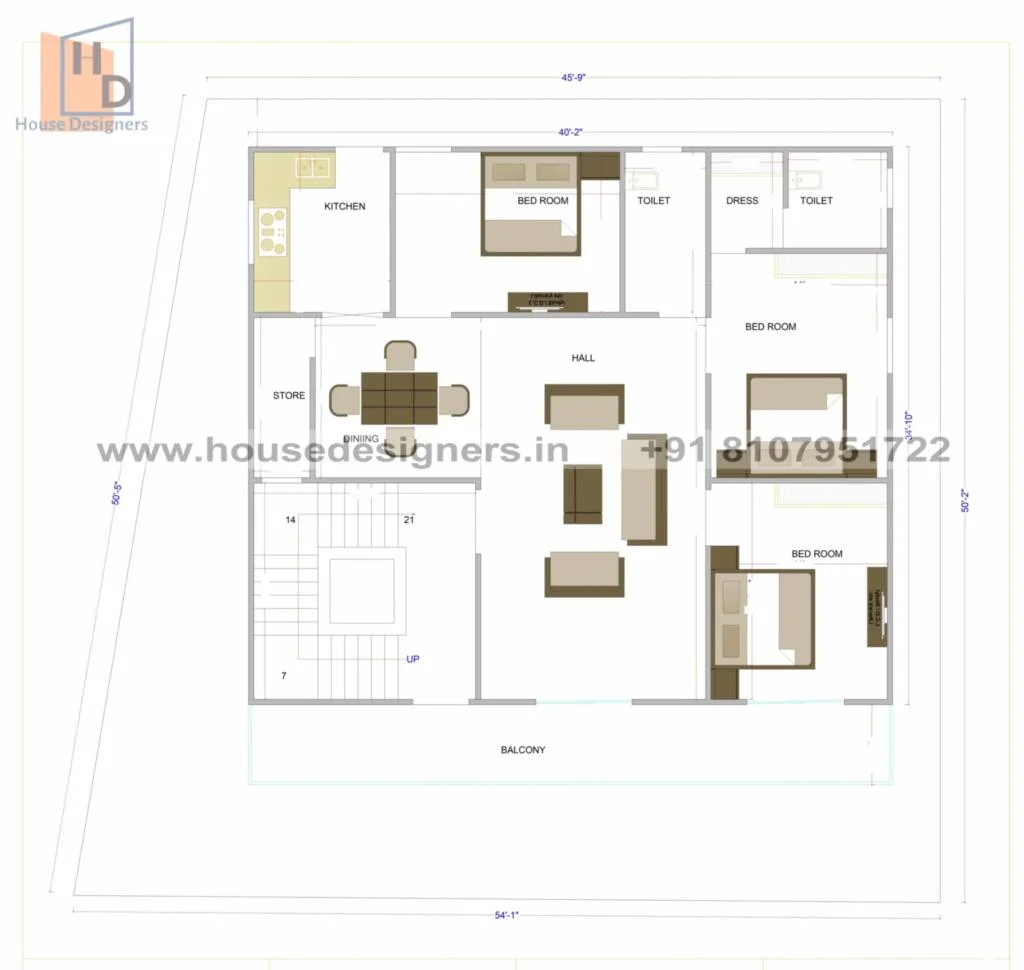 54×50 House Plan Scaled