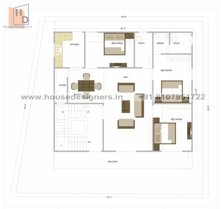54×50 House Plan Scaled
