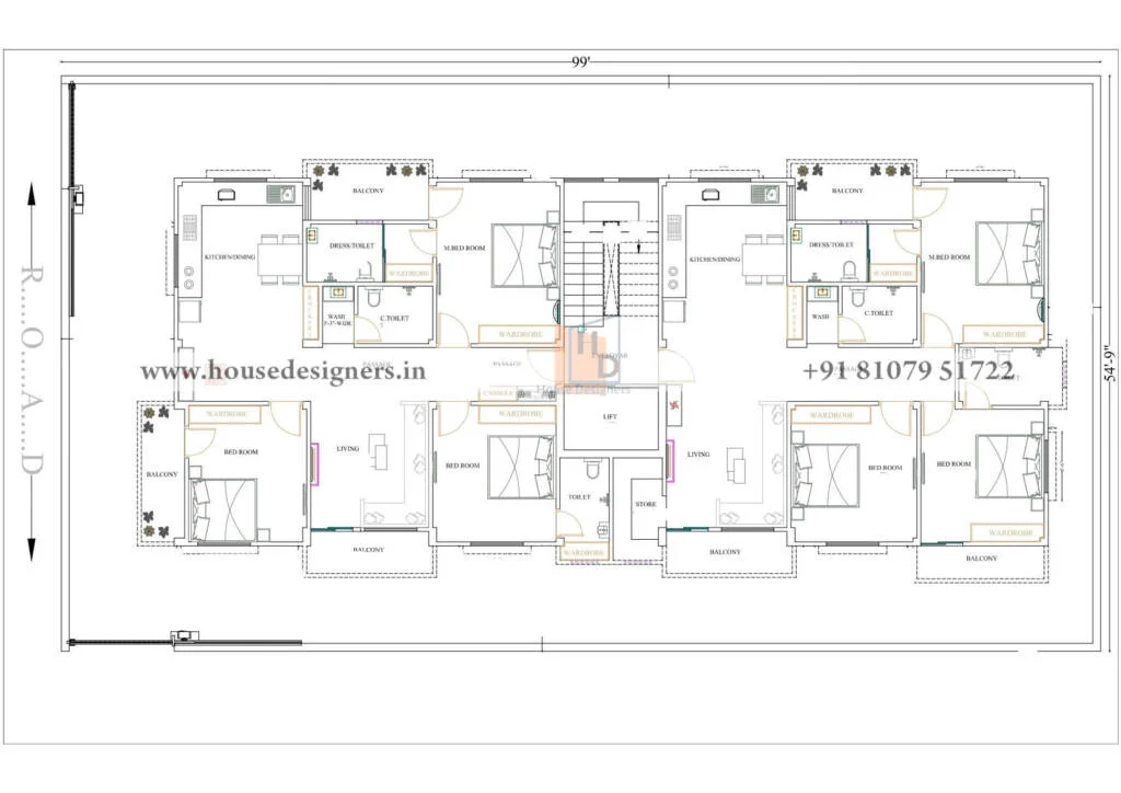 55×100 Ft Apartment Building Plans