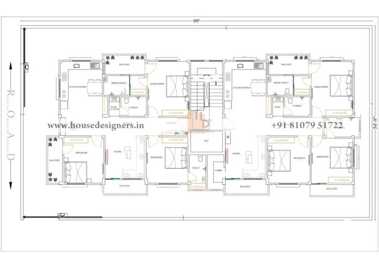 55×100 Ft Apartment Building Plans
